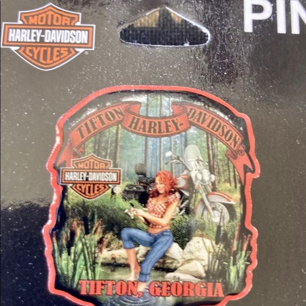 Harley Davidson Pin Vest Jacket Pin -GIRL FISHING HERITAGE BIKE.- TIFTON, Ga.